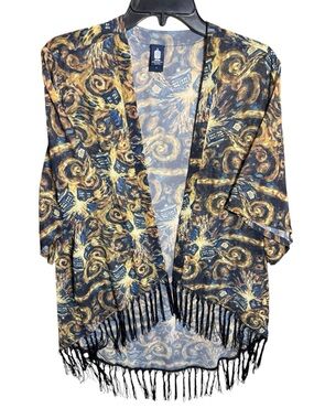BBC Doctor Who Exploding Tardis Van Gogh Inspired Sheer Kimono w/ Fringe-Small